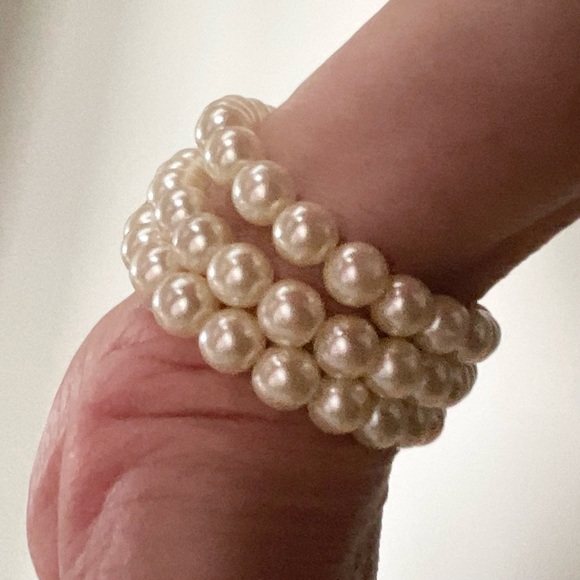 FAUX PEARL AND RHINESTONE NECKLACE AND MATCHING BRACELET VINTAGE - Picture 10 of 11